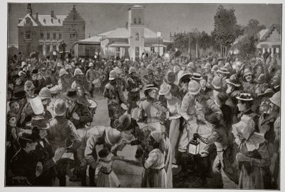 The British Occupation of Bloemfontein - An Evening Concert in Market Square by the Pipes of the Highland Brigade by Amedee Forestier