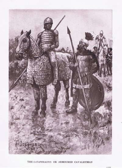 The Cataphractus or Armoured Cavalryman (illustration from The Roman Soldier) by Amedee Forestier