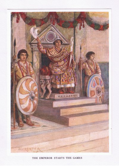 The Emperor Starts the Games (illustration from The Roman Soldier) by Amedee Forestier