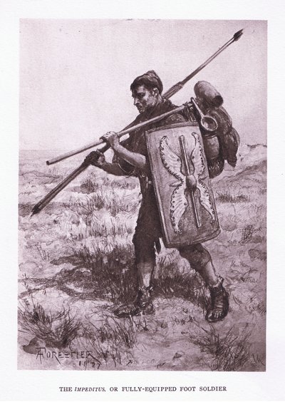 The Impeditus or Fully Equipped Foot Soldier (illustration from The Roman Soldier) by Amedee Forestier