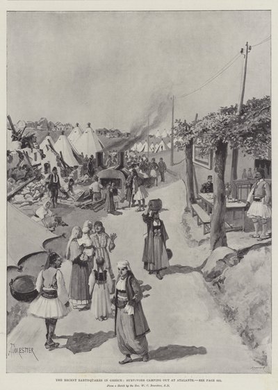 The Recent Earthquakes in Greece, Survivors camping out at Atalante by Amedee Forestier