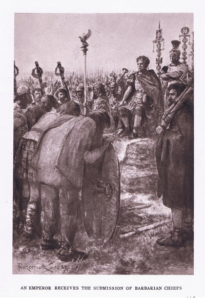 The Emperor Receives the Submission of Barbarian Chiefs (illustration from The Roman Soldier) by Amedee Forestier