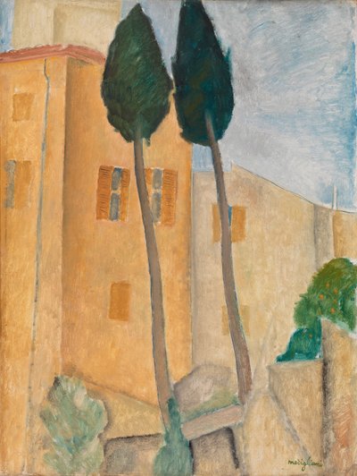 Cypresses and Houses at Cagnes by Amedeo Modigliani