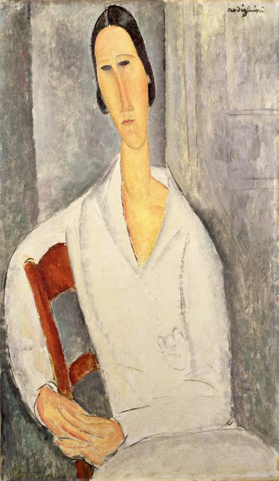 Madame Hanka Zborowska Leaning on a Chair by Amedeo Modigliani
