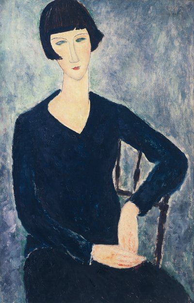 Young Woman with a Fringe or Young Seated Woman in Blue Dress by Amedeo Modigliani