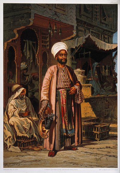A satisfied customer stands by a drug store on a street in Cairo by Amedeo Preziosi