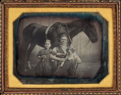 Portrait of a Man and Girl with Horse and Dog by American 19th Century