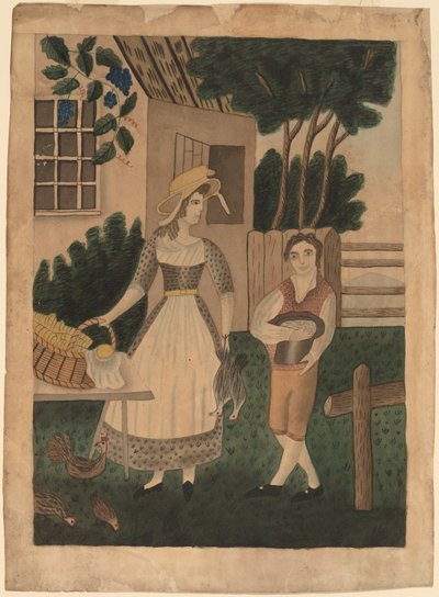 Woman and Boy with Provisions by American 19th Century