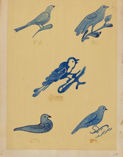 Bird Decorations on Stoneware by American 20th Century