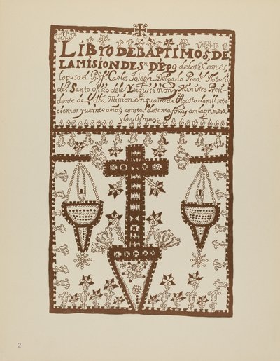 Plate 2: Jemez Book of Baptisms: From Portfolio "Spanish Colonial Designs of New Mexico" by American 20th Century