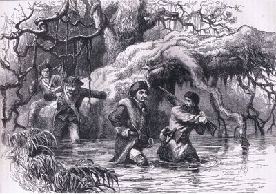 Clarke and his soldiers crossing the Wabash, illustration from Cassells History of the United States published by Cassell, Petter & Galpin, c.1900 by American English school