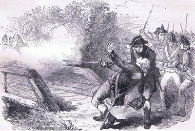 Death of Isaac Davis, illustration from Cassells History of the United States published by Cassell, Petter & Galpin, c.1900 by American English school