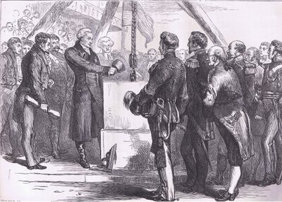 Lafayette laying the cornerstone of the Bunker