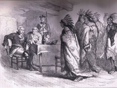 Visit of Pontiac and the Indians to Major Gladwin 1763, illustration from Cassells History of the United States by American English school