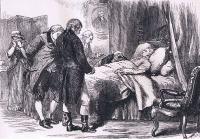 Washington on his death bed, illustration from Cassells History of the United States published by Cassell, Petter & Galpin, c.1900 by American English school