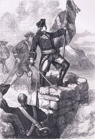 Washington planting the British flag at Fort Duquesne (illustration from 