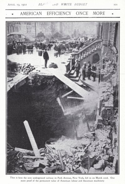 Collapse of part of the subway tunnel on Park Avenue, New York City, USA, 22 March 1902 by American Photographer (after)