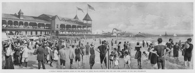 A Sunday Morning Bathing Scene on the Beach at Coney Island, showing the New Iron Pier Landing of the Iron Steamboats by American Photographer