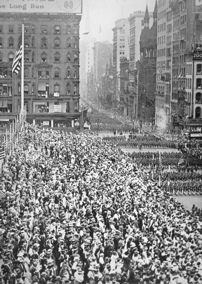 A United States Division parades through New York on the way to training camp prior to service in France by American Photographer