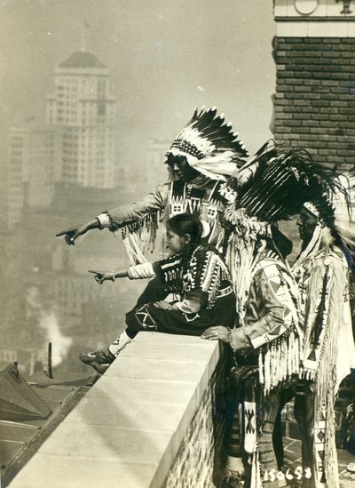 Blackfoot Indians on the roof of the McAlpin Hotel, refusing to sleep in their rooms, New York City by American Photographer