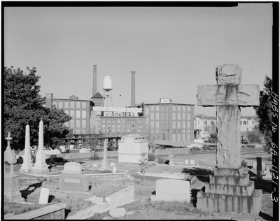 Cabbagetown District (General Views), Boulevard, Pearl Street, Memorial Drive, & Railroad tracks, Atlanta, Fulton County, GA (b/w photo) by American Photographer