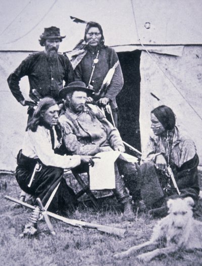 General George A. Custer with his Indian scouts during the Yellowstone Expedition of 1873 by American Photographer