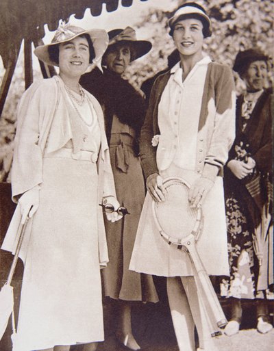 Mrs Helen Wills Moody (right) the American tennis champion, meets the Duchess of York at the All-England Club at Wimbledon during the Lawn Tennis Championship in 1935 by American Photographer