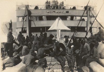 Pioneer Infantry Battalion on the troop ship U.S.S. Philippine from Brest harbor, France by American Photographer