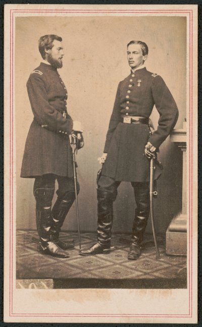 Prince Philippe of Orléans, Count of Paris, and his brother Prince Robert of Orléans, Duke of Chartres, in Union uniforms with swords, c.1861-62 (b/w photo) by American Photographer