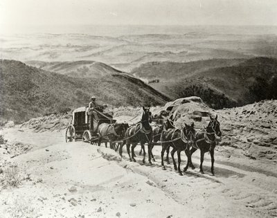 Stagecoach crossing San Marcos Pass, California by American Photographer