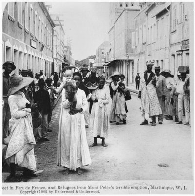 Street in Fort de France with refugees after the eruption of Mont Pelee, Martinique, published by Underwood and Underwood, 1902 by American Photographer
