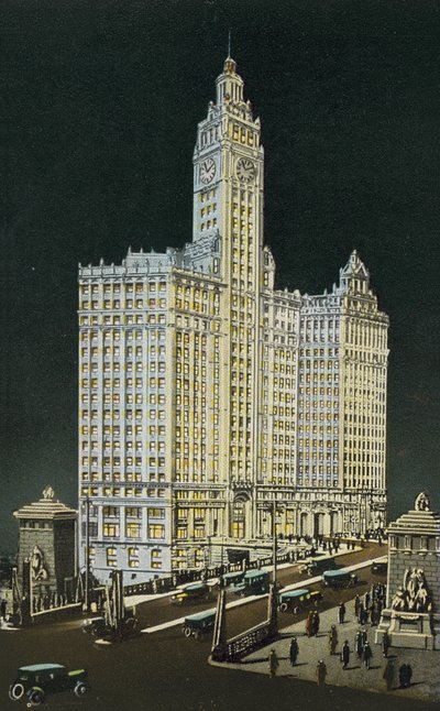 The Wrigley Building, South and North Section, by Night by American Photographer