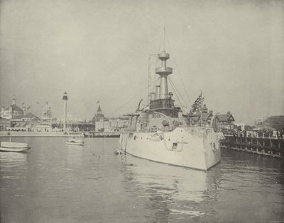 View of Life-Saving Station and Battleship by American Photographer