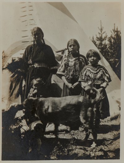 Woman, Two Girls and a Child with Dog, ca. 1900 by American Photographer