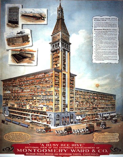 A Busy Bee Hive: Sectional view of the enormous establishment of Montgomery Ward & Co by American School