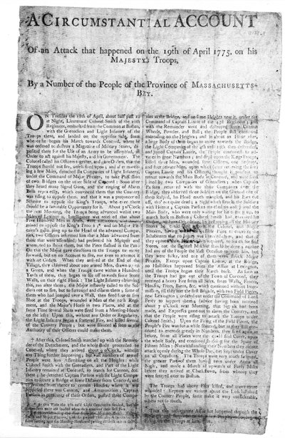 A Circumstantial Account of an Attack, printed 1775 by American School