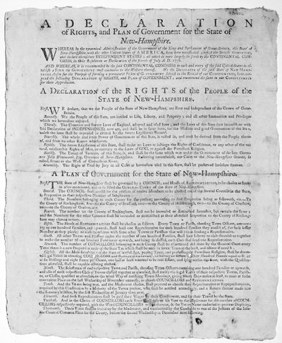 A Declaration of Rights and Plan of Government for the State of New Hampshire, 1779 by American School