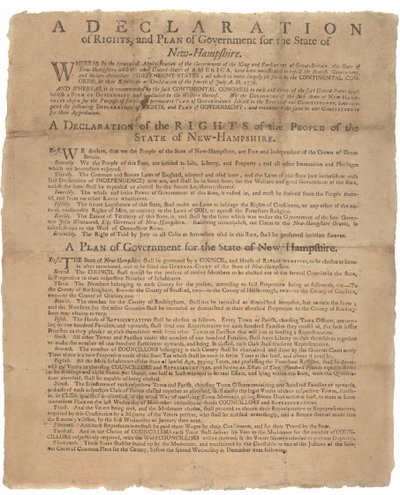A Declaration of Rights, and a plea of government for the State of New Hampshire, 1779 by American School