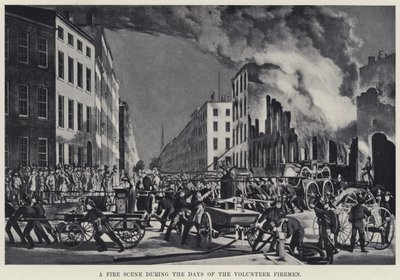 A Fire Scene during the Days of the Volunteer Firemen by American School