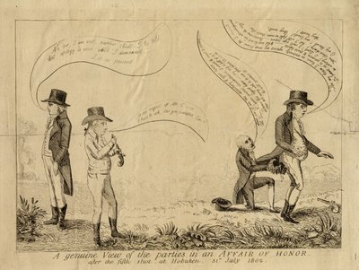 A Genuine View of the Parties in an Affair of Honor after the Fifth Shot at Hoboken, July 31, 1802 by American School