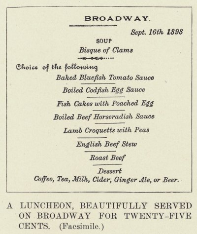 A Luncheon, beautifully served on Broadway for Twenty-Five Cents, Facsimile by American School