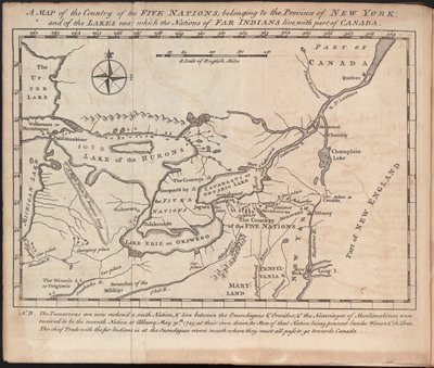 A Map of the country of the Five Nations, belonging to the province of New York; and of the lakes near which the nations of far Indians live, with part of Canada, by Cadwallader Colden by American School