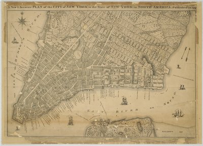 A New & Accurate Plan of the City of New York in the State of New York in North America, Published in 1797 (black and colour ink on paper, backed with cloth) by American School