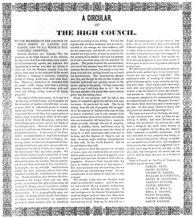 A circular of the High Council of the Church of Jesus Christ of the Latter Day Saints, 1846 by American School