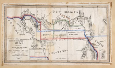 A map illustrating the disputed boundary between the United States and Mexico by American School
