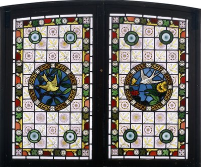 A pair of leaded glass windows, c.1890 by American School