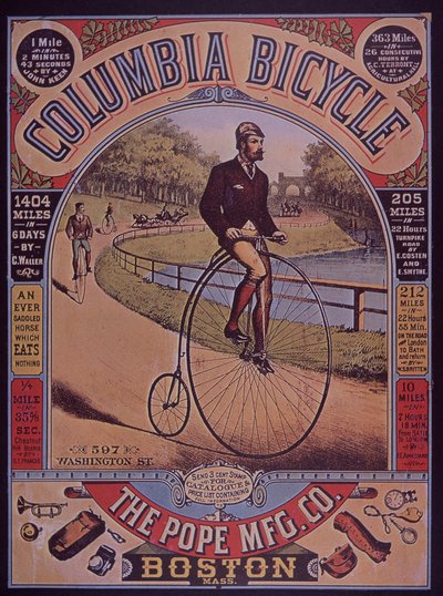 Advert for Columbia Penny-Farthing bicycle, Boston, USA by American School