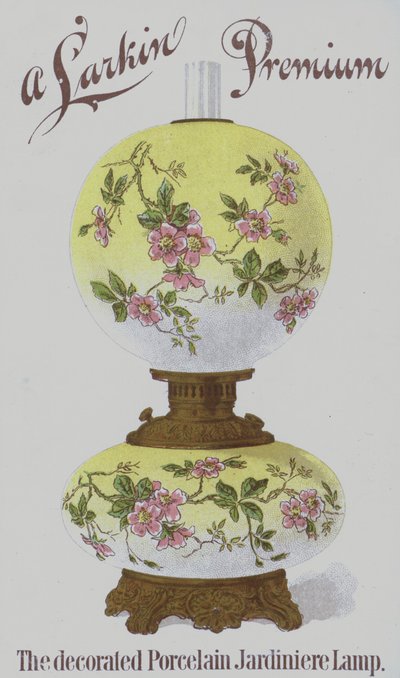 Advertisement for Larkin Premium Decorated Porcelain Jardiniere Lamps by American School