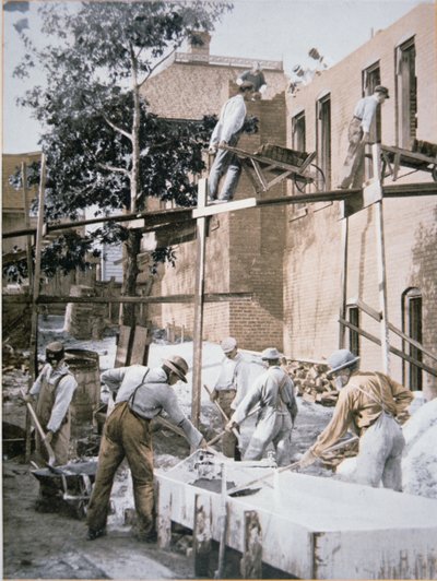 African Americans building an extension onto the Negro Industrial Institute at Tuskegee, Alabama by American School