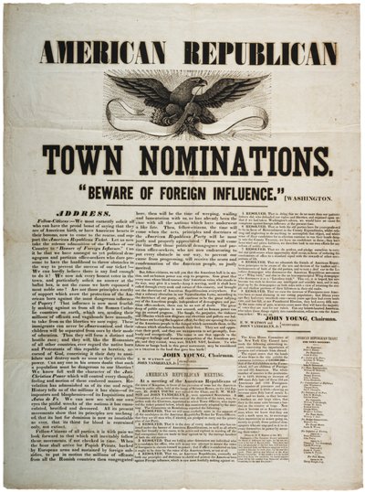 American Republican Town Nominations: Beware of Foreign Influence, c.1845 by American School